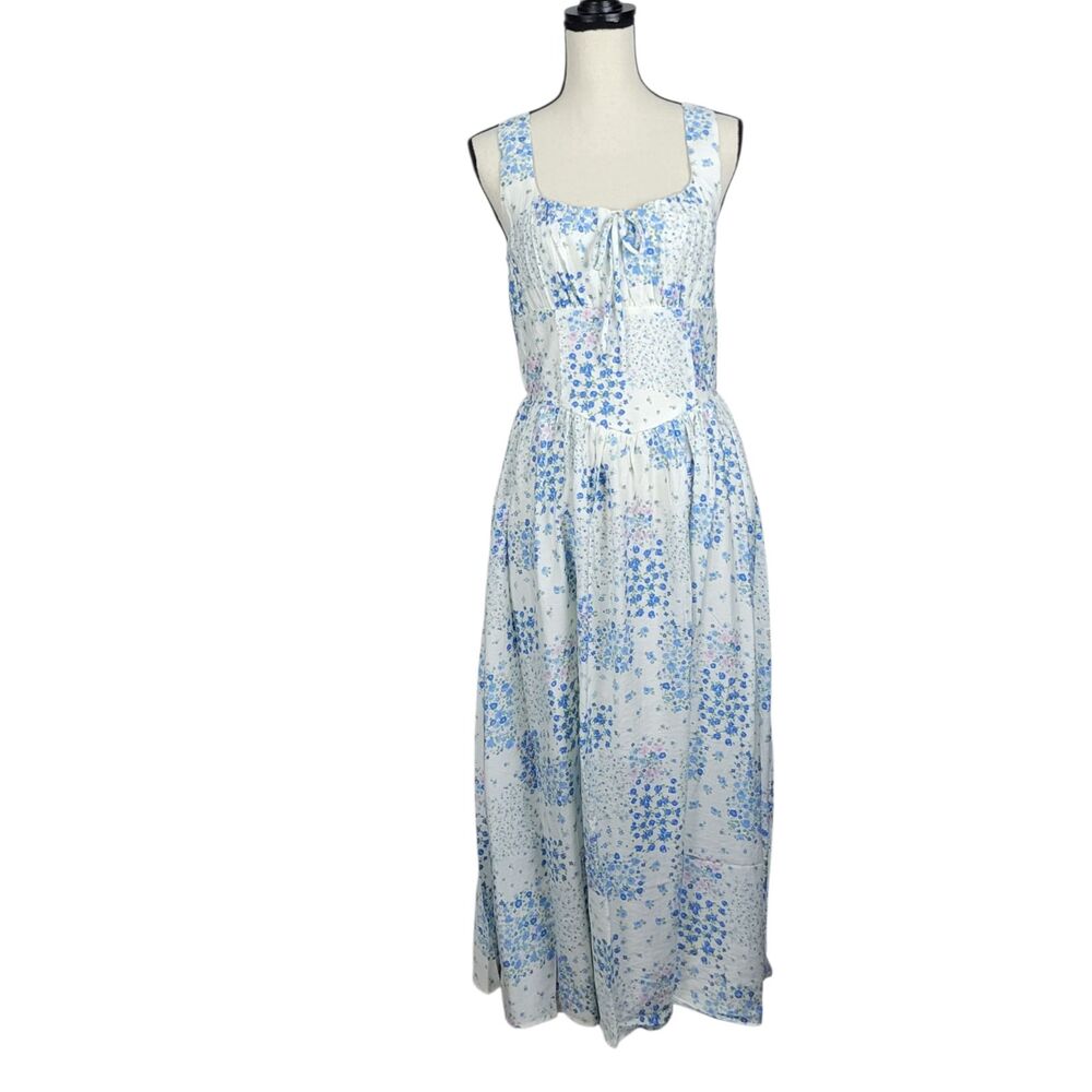 Blue Pepper White and Blue Floral Midi Sundress Lined Women's size Large NWT